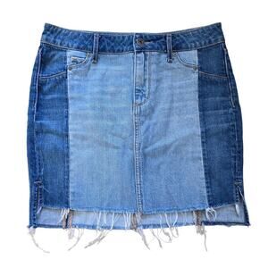 Paige Patchwork Frayed Denim Jean Mini Skirt 26 Boho Y2K